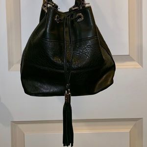 French Connection • Black tassel bucket bag